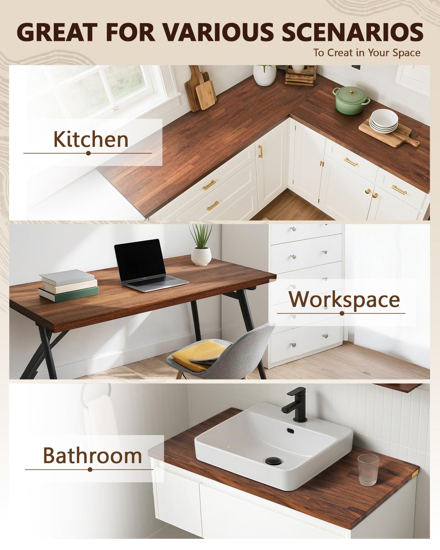 24"x25" Butcher Block Countertop, DIY Solid Walnut Wood Countertop, 1.5'' Thick Waterproof Table Top, Used as Cutting Board, Office Desk Tops, Dining Room Tables, Laundry and Kitchen Countertop