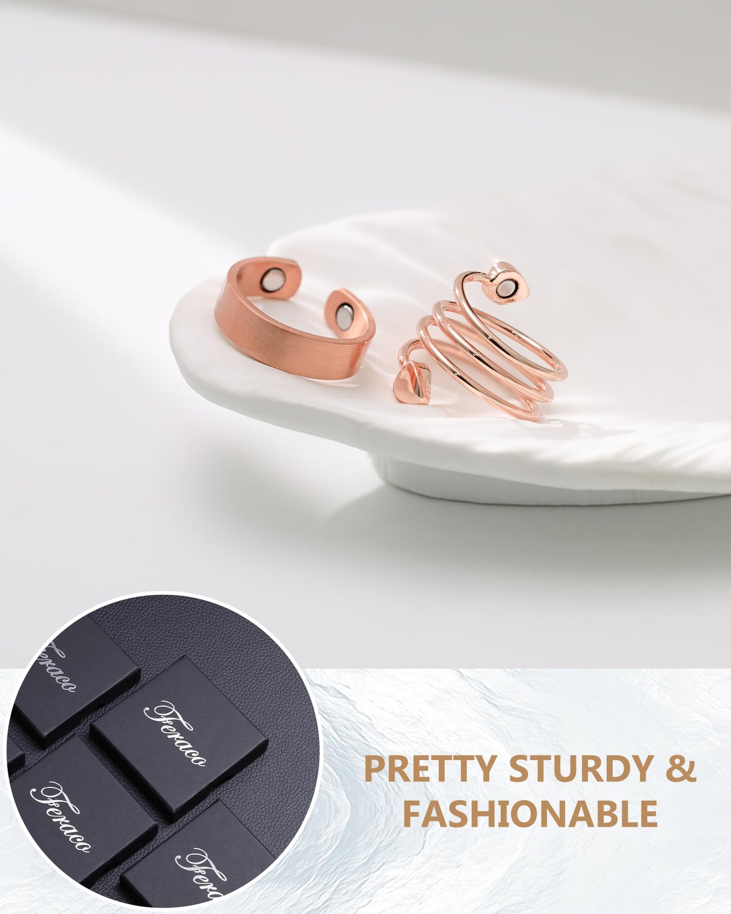 Feraco 2PCS Copper Rings for Women,Magnetic Thumb Ring with Magnets,Lymphatic Jewelry Gifts for Womens