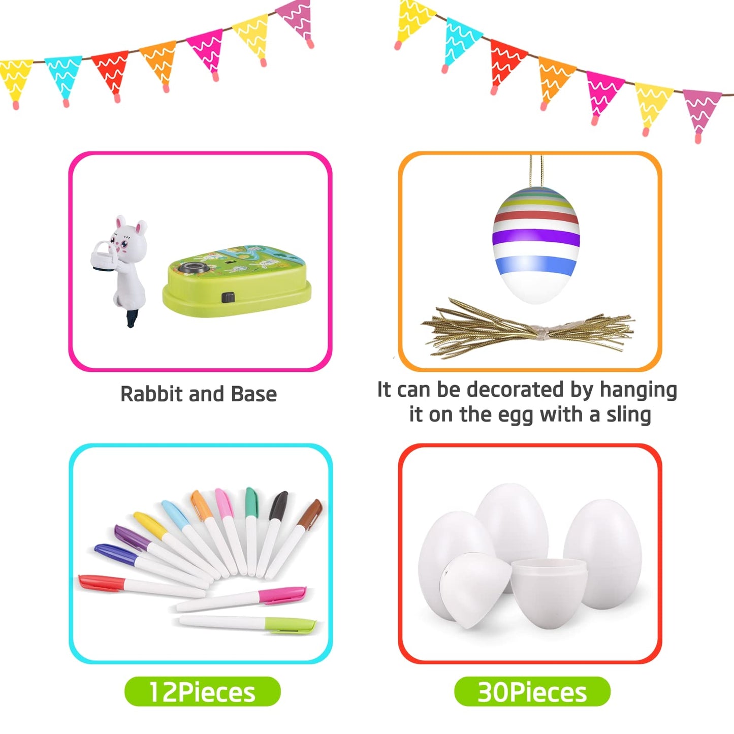 Engfa Easter Egg Decorating Kit with 30 Pcs Eggs and 12 Dying Markers Spinner, Easter Gifts for Kids Bunny Decorating Machine Craft Activities for Boys Girls (Green)