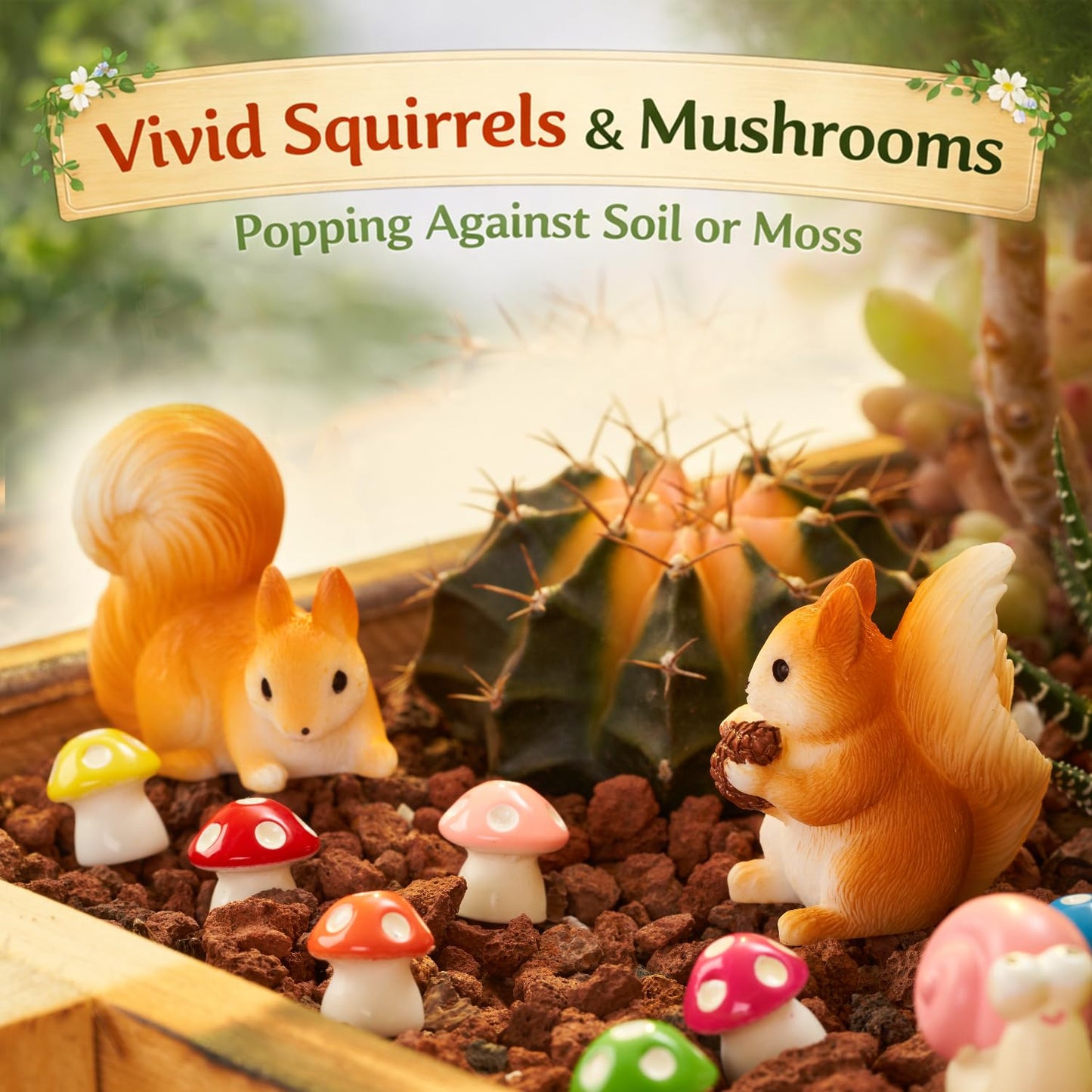 Nashibowu 24Pcs Mini Rabbits Fairy Garden Accessories DIY Kit, Miniature Garden Set with Mini Resin Animals, Tiny Bunnies, Squirrels, Mushroom Figurines, for Terrarium Micro-Landscaping Decorations