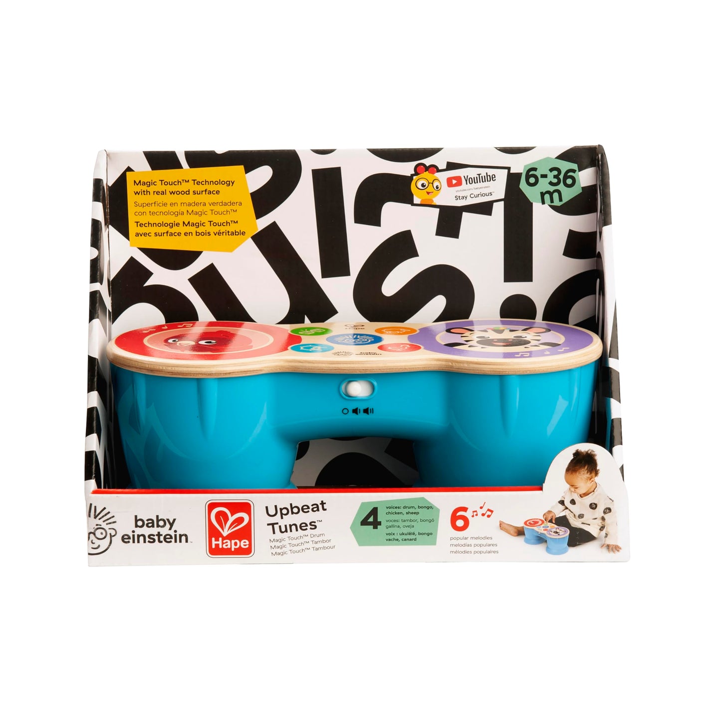 Baby Einstein Upbeat Tunes Magic Touch Wooden Drum Musical Toy, Ages 6 Months +