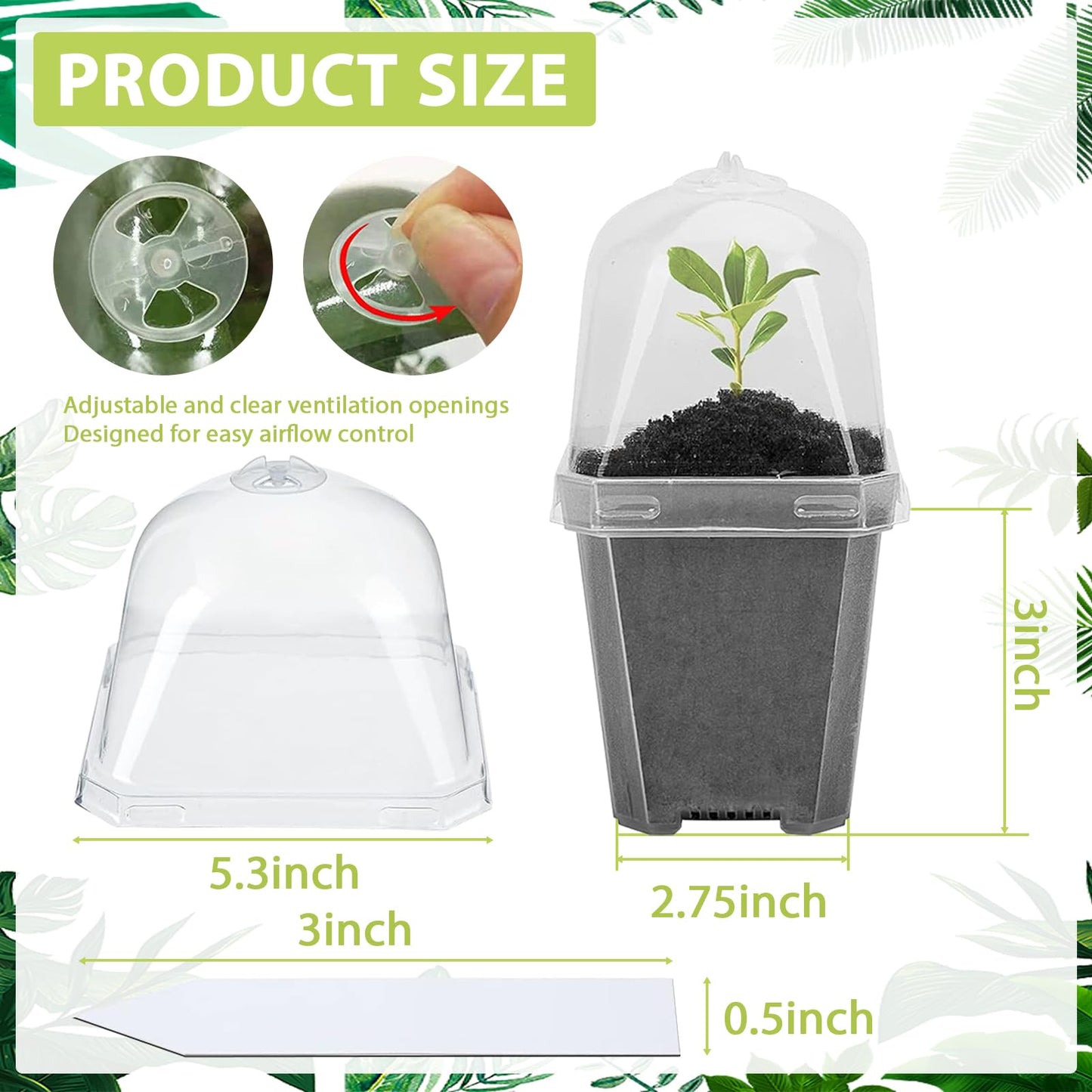Hyuetrsa 30 Sets Plant Nursery Pots with Humidity Domes, 3" Plastic Gardening Pot with 30 Pcs Labels, Clear Seed Starting Pot Planter Containers with Drain Holes for Seedlings Vegetables Succulents