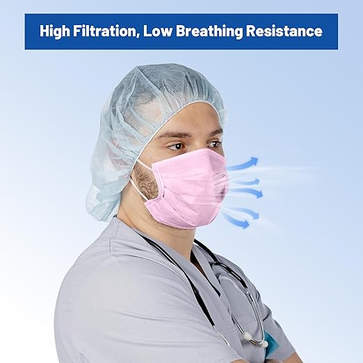 JMU 50 Pack Disposable Face Masks, 4-Ply ASTM Level 3 Medical Masks for Adults, Pink