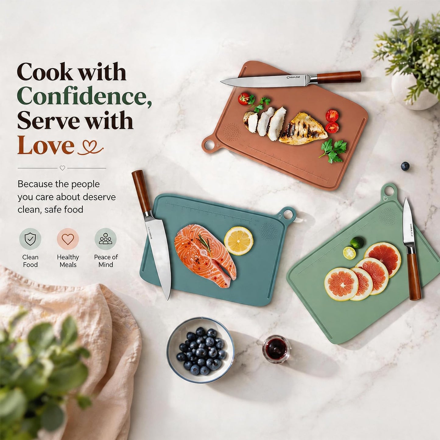 Charmline Smart Cutting Board and Knife Set with Holder, Self-Cleaning & Drying, Space-Saving Kitchen Organizer, Practical Gift for Mom, Housewarming, Birthday & Christmas