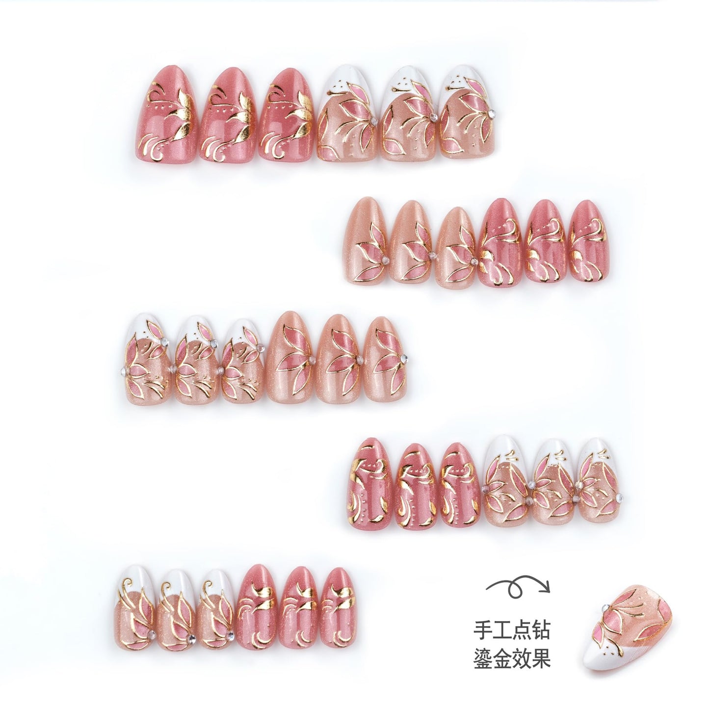 plalely Long Press on Nails Almond, Acrylic Press on Nails with Flower Designs, Long Almond Nail Tips for Women 24pcs