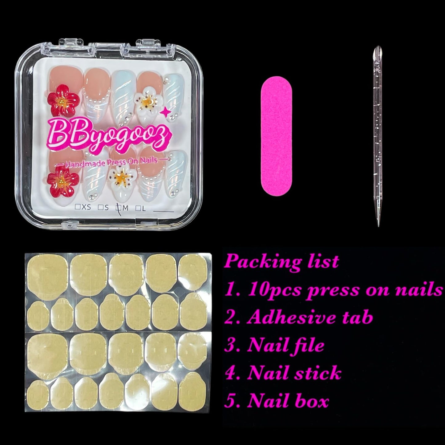 Handmade Press on Nails 3D Floral & Pearls - Medium Almond Fake Nails AuroraI White | Red/White Bloom Duo | Reusable Acrylic French Tip False Nails (Opal Flame, L)