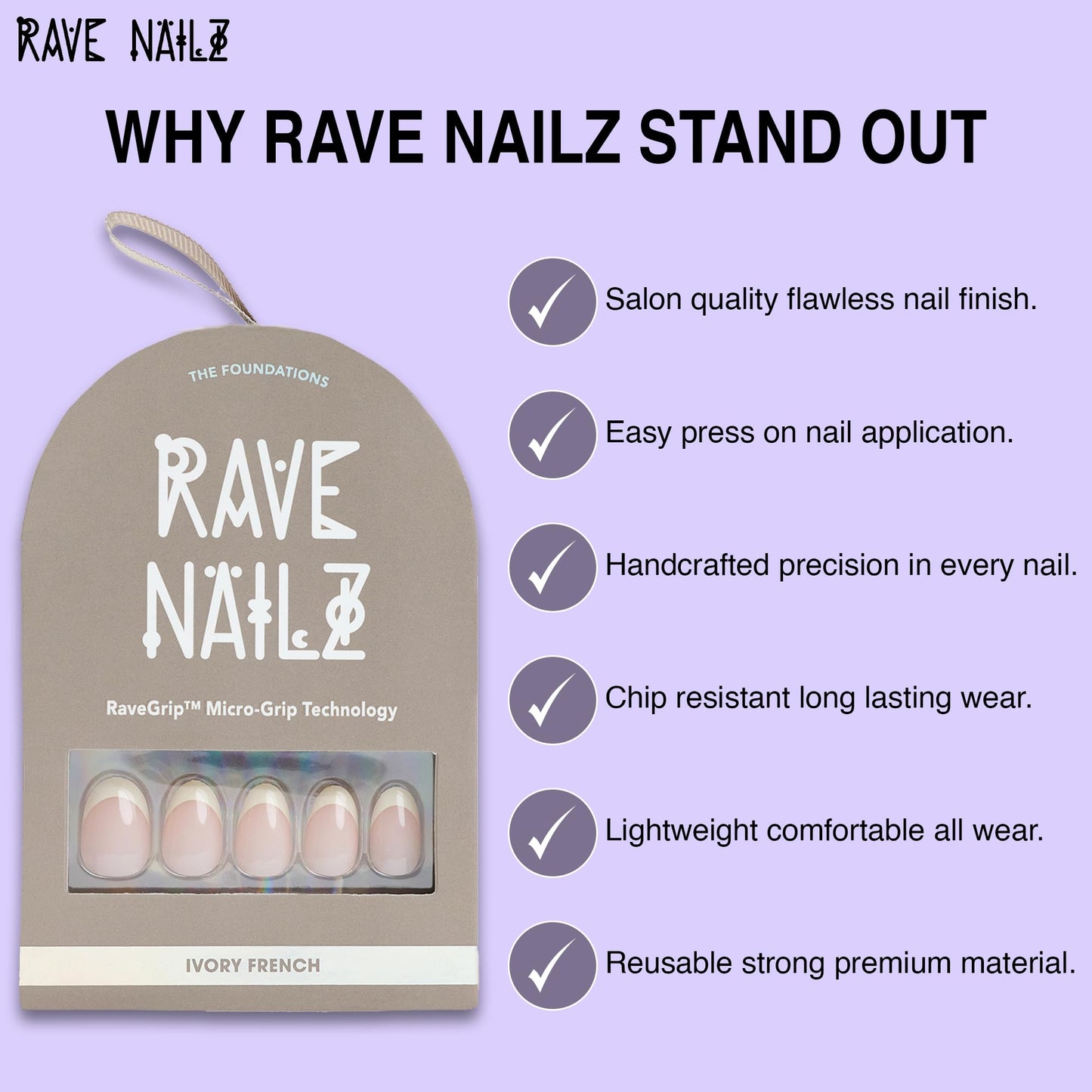 Rave Nailz Ivory French Tip Press On Nails (30 Count) - Short Oval Glossy Press On Nails with Subtle Elegance - Chip-Resistant Fake Nails with Glue, Includes File, Long-Lasting 2+ Weeks