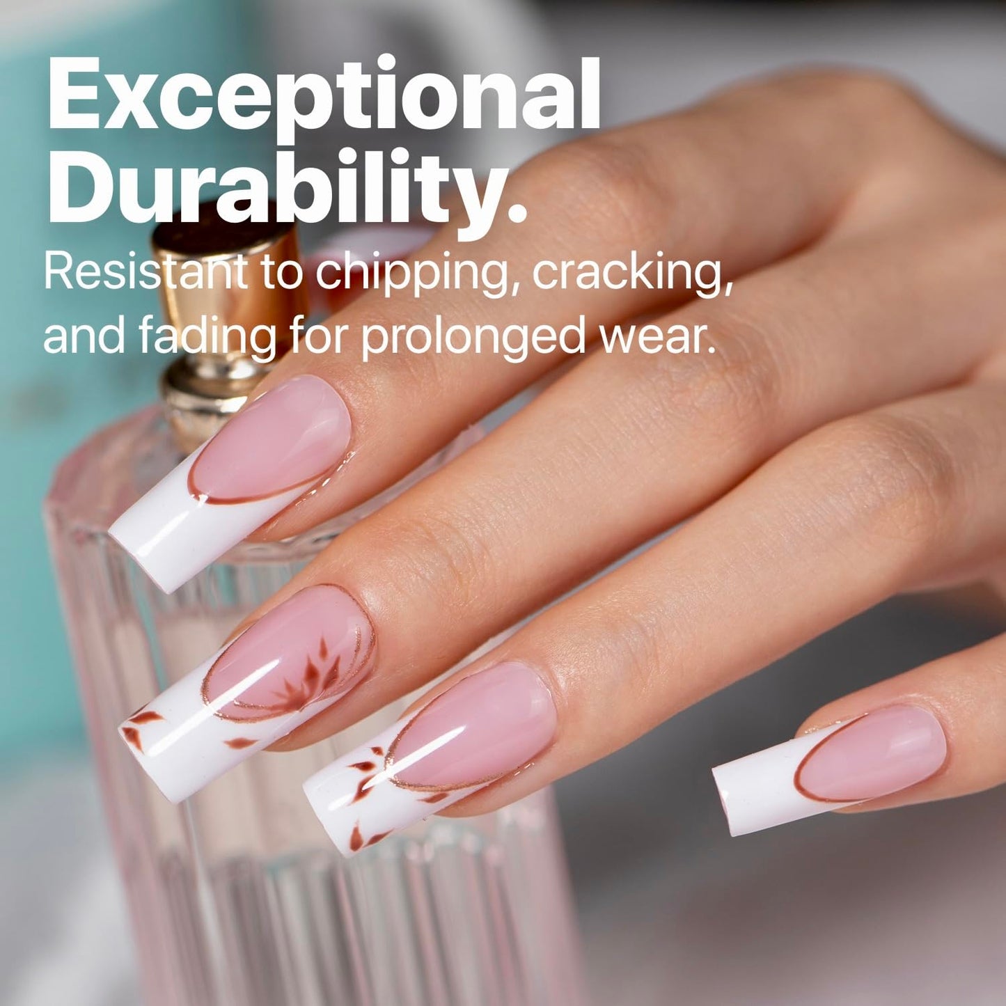 SXC Cosmetics French Tip Press On Nails Pink Medium Square 150 Pieces in 15 Sizes Ultra Fit with Pre-applied Tip Primer and Base Coat, No Need to File Fake Nails for Nail Art DIY X-Pro Tips