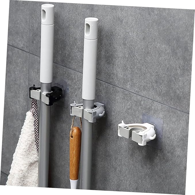IMIKEYA 2pcs Mop Holder Wall Mount Broom Hanger Clip Seamless Mop Hook Home Kitchen Bathroom Organizer Plastic Material Easy Install