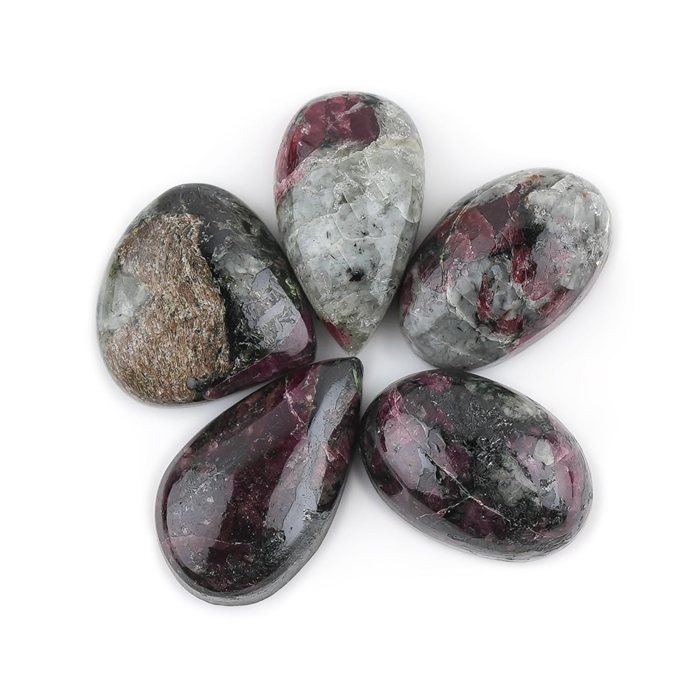 CRYSTALIS Wholesale 5pcs Natural Eudialyte Loose Gemstone Bulk Cabochons Jewelry Making Supply from Norway, Chakra Healing Polished Stones, Wire Wrapping, DIY, Gem Collection
