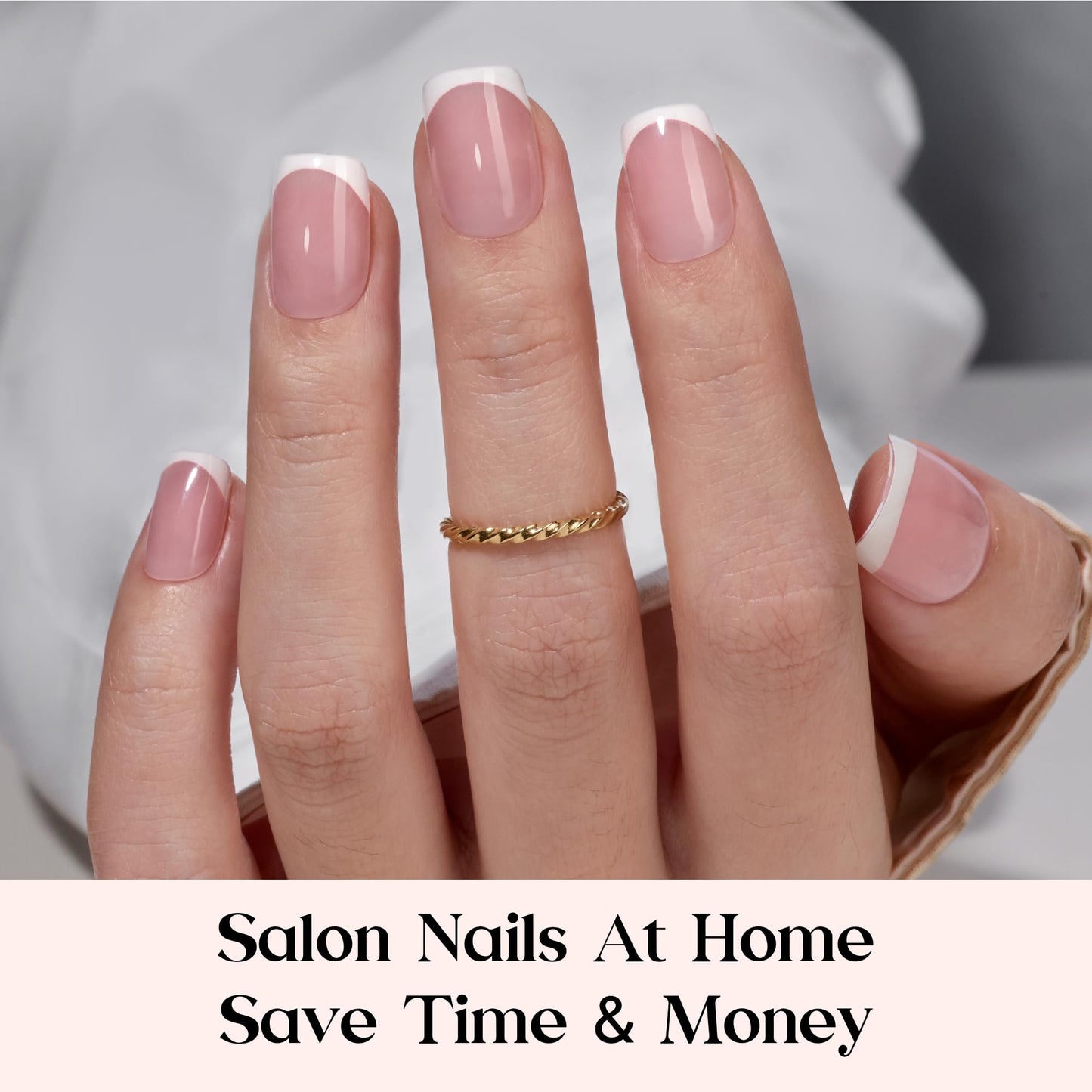 Beetles X Press Plus French Tip Nails - Peach French | Pink Extra Short Square Press On Nails | 15 Sizes 210 Pcs Natural Salon Quality Gel Nail Tips