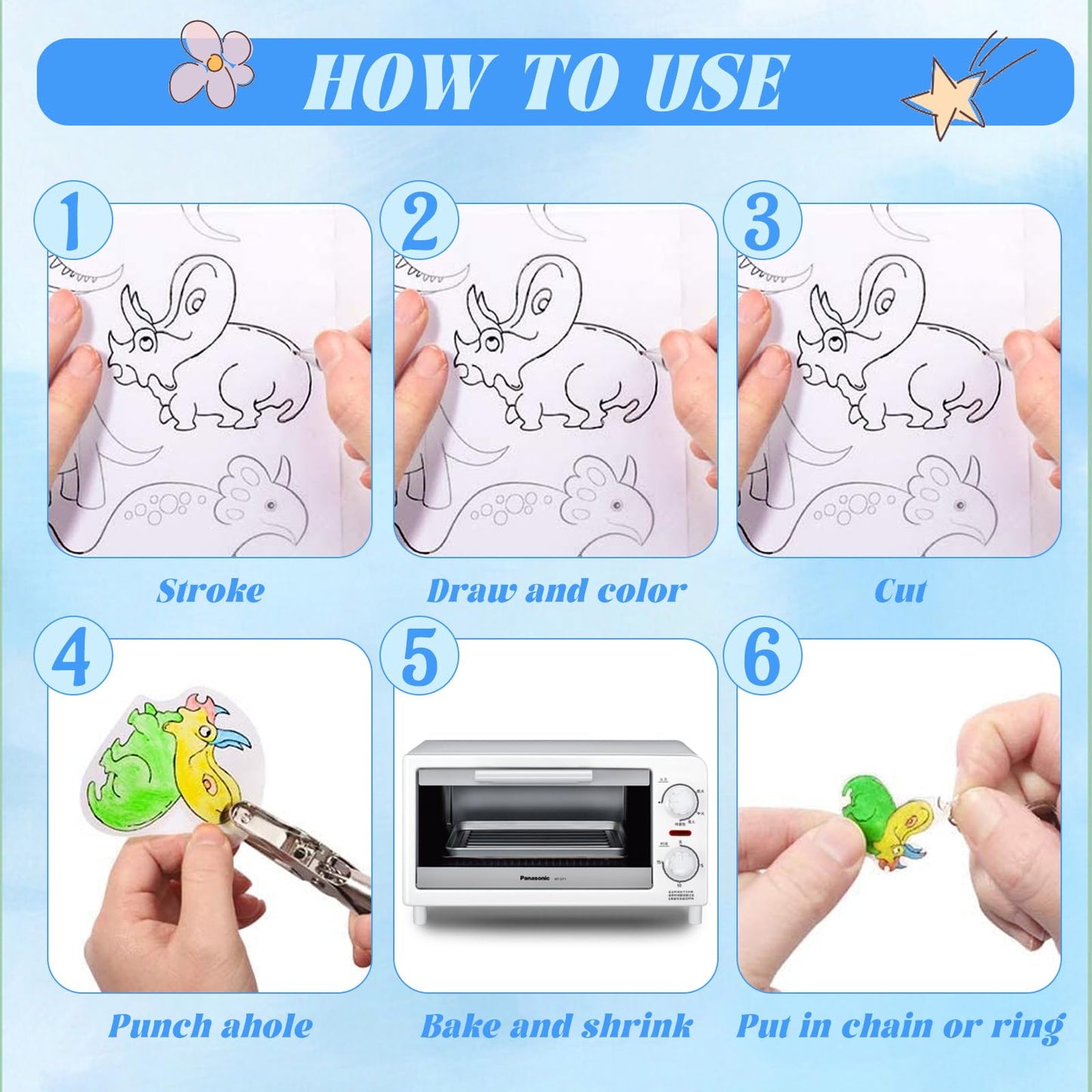 Natonhi 239Pcs Heat Shrink Plastic Sheets Keychain Kit, Including 40 Shrinky Art Paper,6 Traceable Picture, Hole Punch, Pencils, Keychains Accessories for Shrinky Dinks Creative Craft Marking