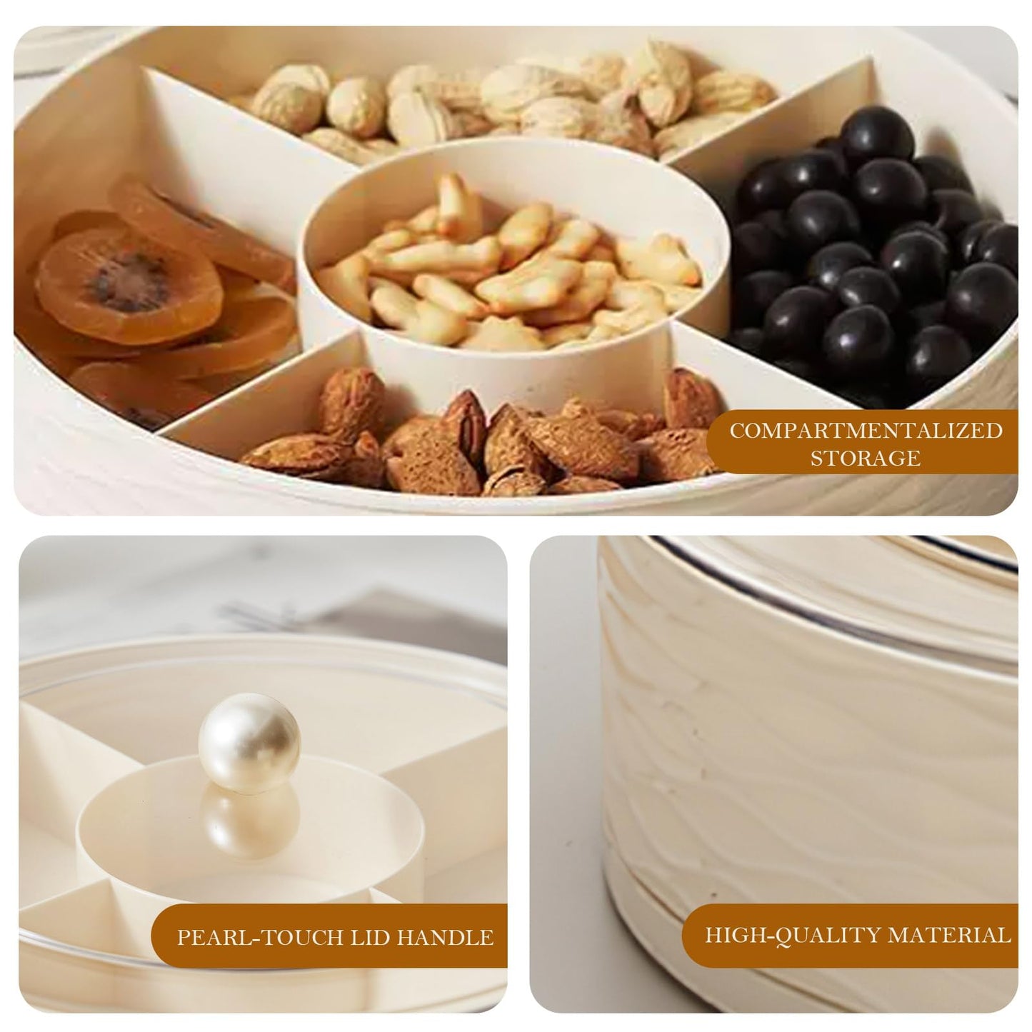 Folemah Modern Luxury Snack Box with Lid – Elegant Dry Fruit, Nut & Candy Organizer Tray for Living Room or Gift Giving