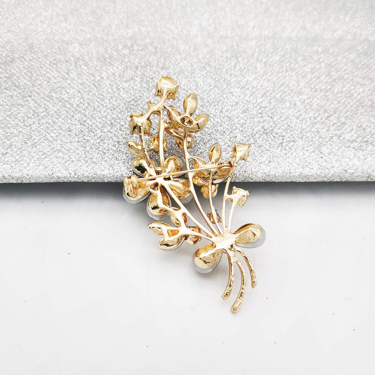 YOQUCOL Vintage Red Austrian CZ Crystal Rhinestone Bouquet Shape Brooch Pin for Women
