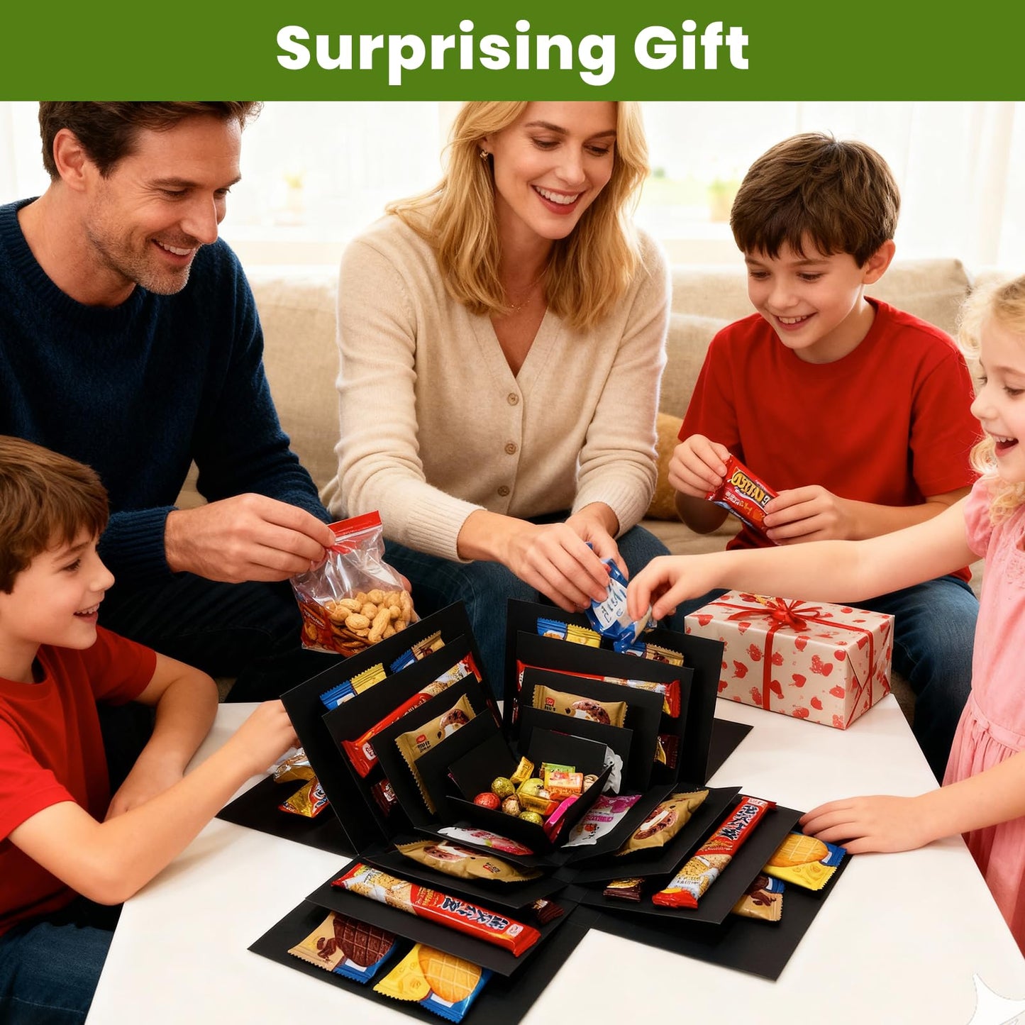 LOOMROOT Gift Box for Holidays, 5 Layer Surprise Picture Box Opens Up, Multi Layer DIY Photos Gift for Birthdays (BLACK)