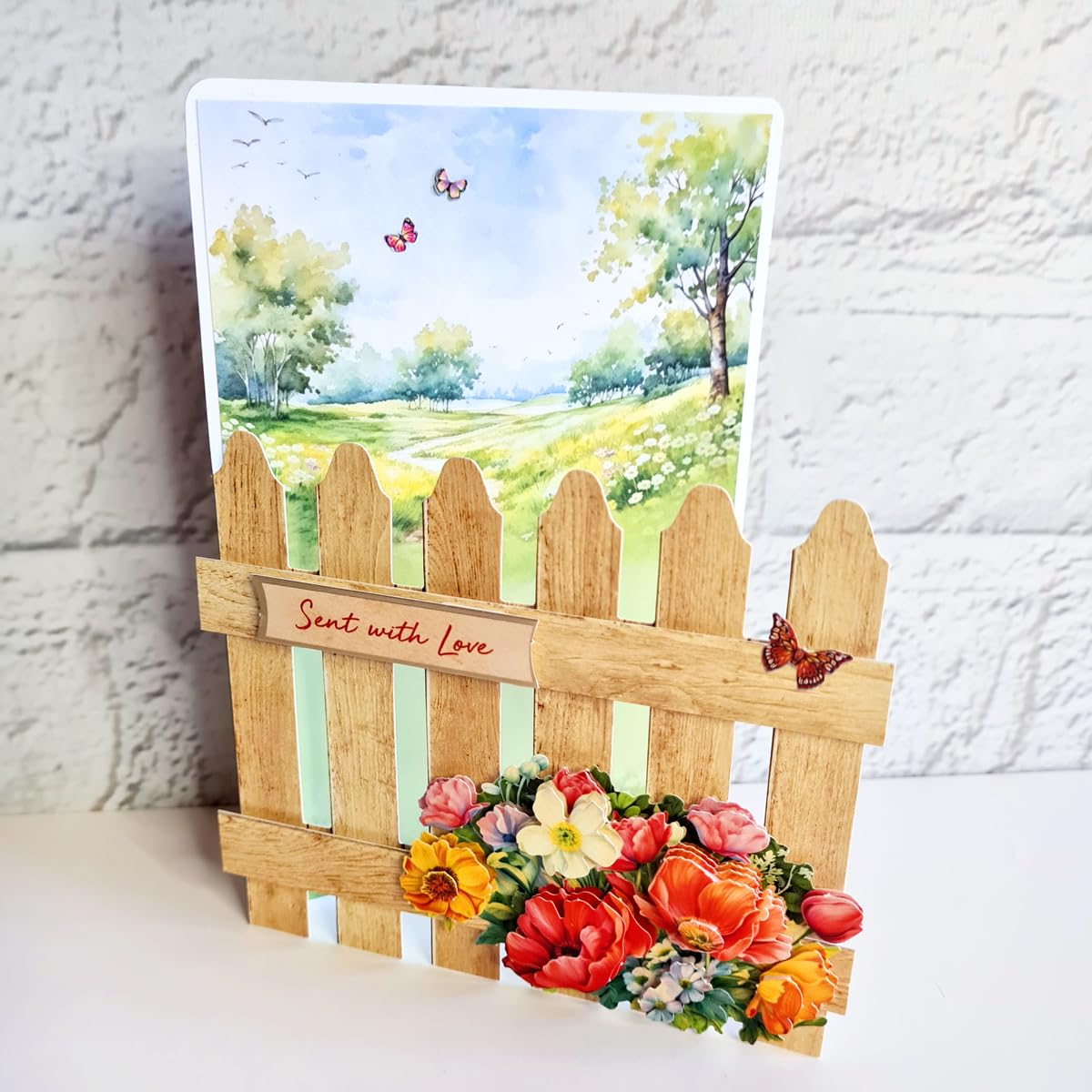 Katy Sue Pretty Petals Picket Fence Card Making Kit. Contains 8 Shaped Cards, 2 Sheets of Die Cut Decoupage, Foam Pads, 8 Envelopes & Instructions. for Card Making Supplies & Card Crafting