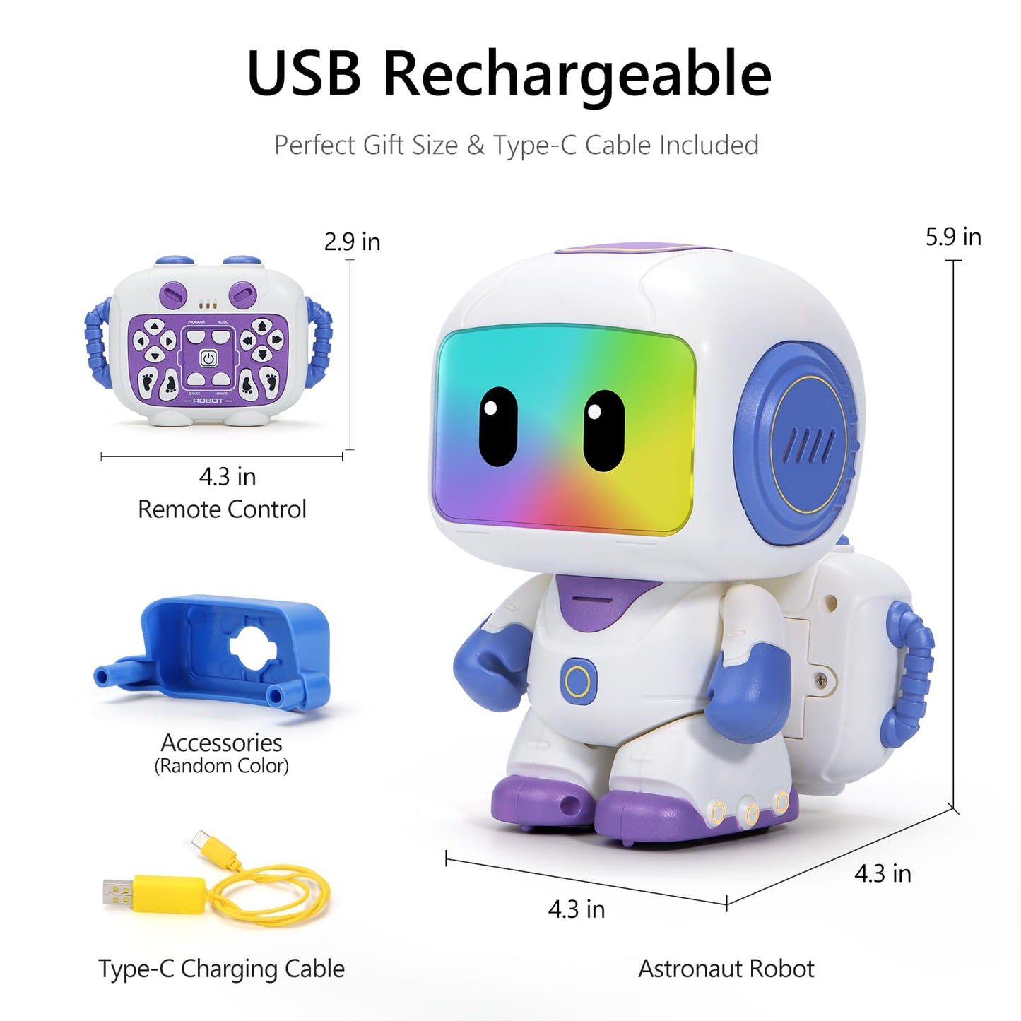 GILOBABY Programmable RC Robot Toy for Kids, Rechargeable STEM Astronaut w/LED Face, Playback Mode, Dancing, Remote Jetpack, Gift for 4 5 6 7 8 Year Old Boys Girls（Purple）