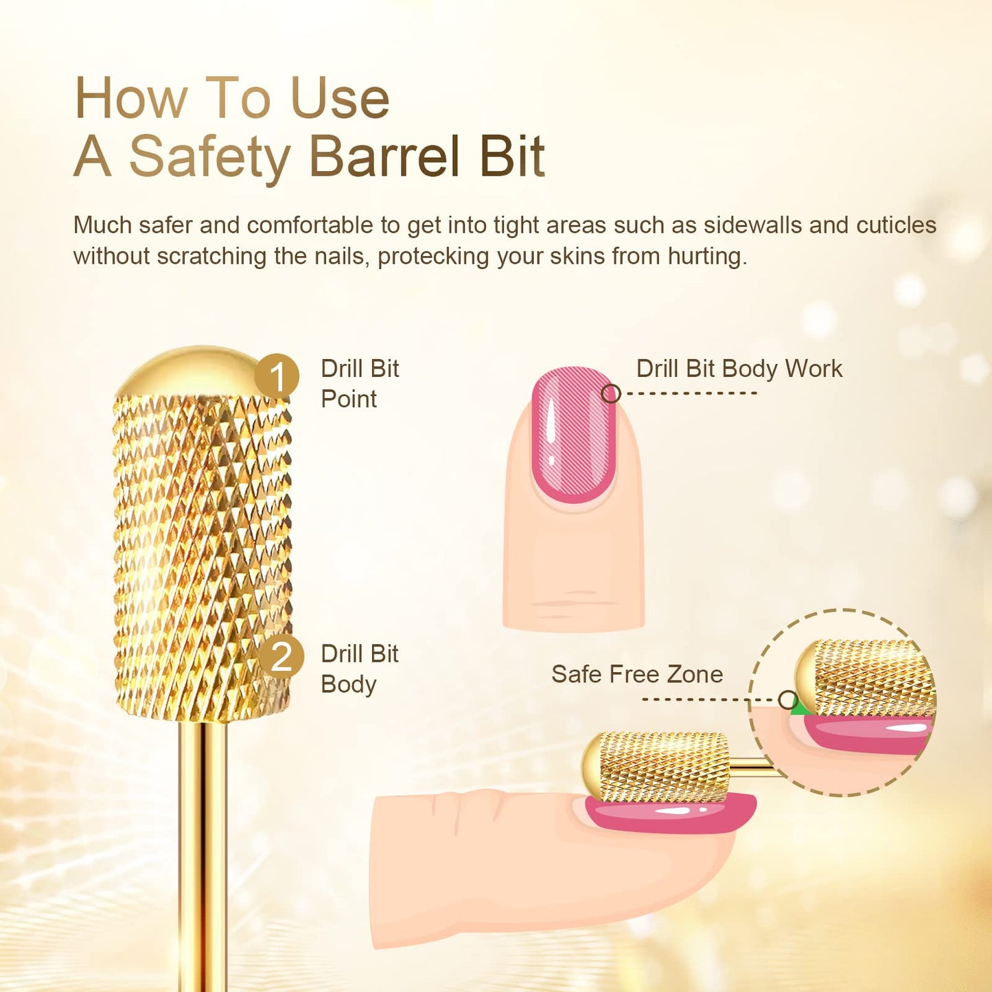 Nail Drill Bit Set, Corfulra 3pcs Safety Bits for Nail Drill, Tungsten Carbide Nail Drill Bits, Smooth Round Top Large Barrel Bits, Nail Supplies for Nail Tech to Remove Acrylic Nails (XF & M & XC)