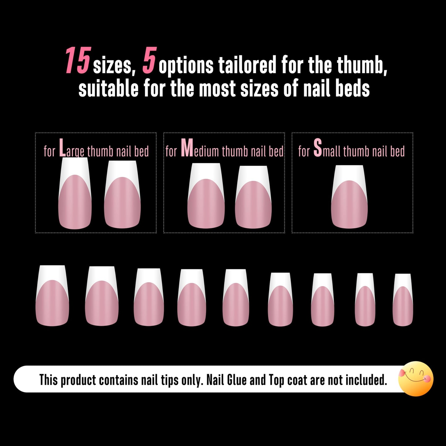 NOVO OVO White French Tip Medium Coffin Nail Tips Press on, BERRY PINK, Extra Thick Soft Gel Fake Nail Acrylic Extension, Need Builder Gel Top Coat, No Glue Included, for Salon DIY 15 Sizes x 240 pcs