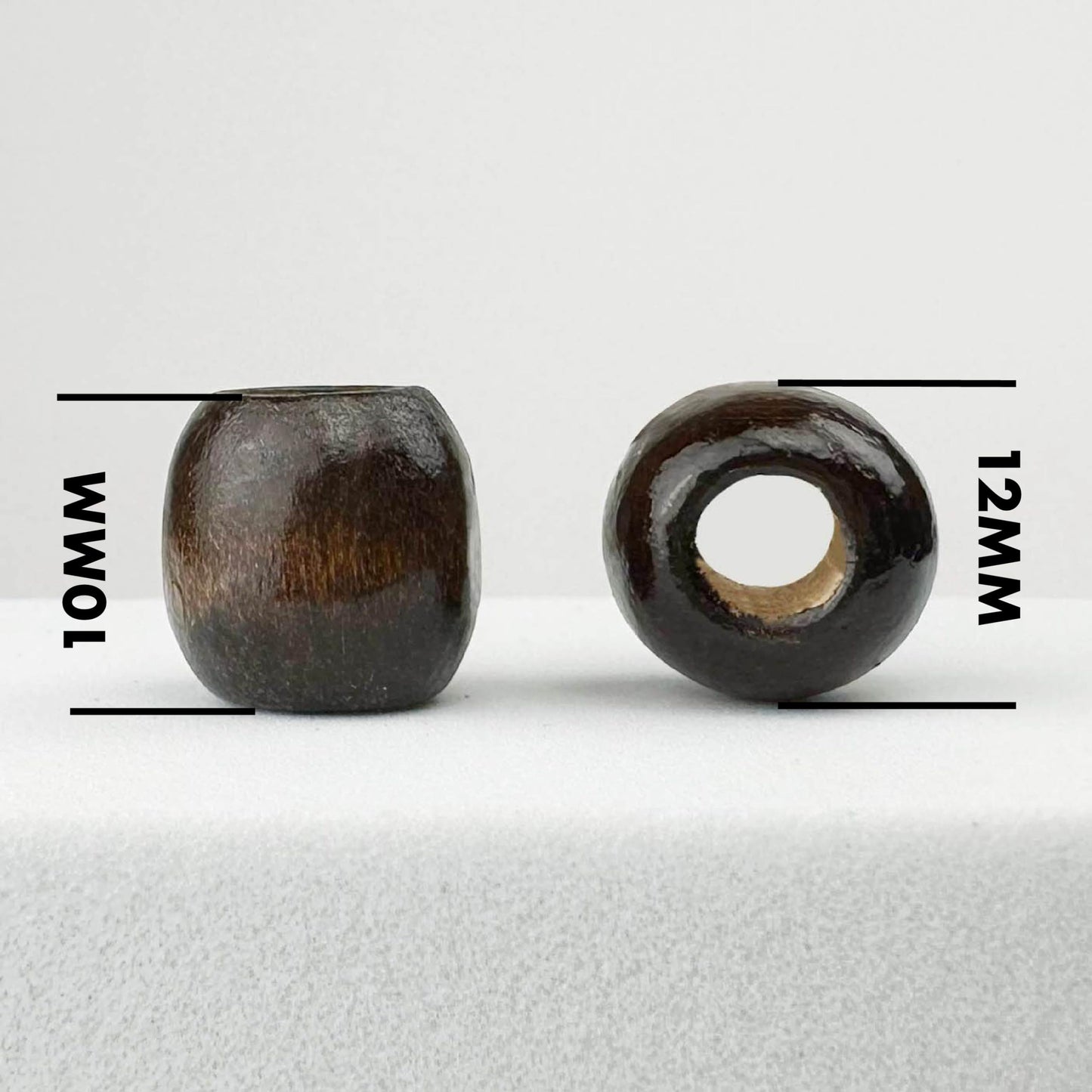 500 Dark Brown Large Hole Wood Beads for Crafts and Macrame 12mm x 11mm Barrel Hair Beads with 4mm Large Hole in Dark Brown