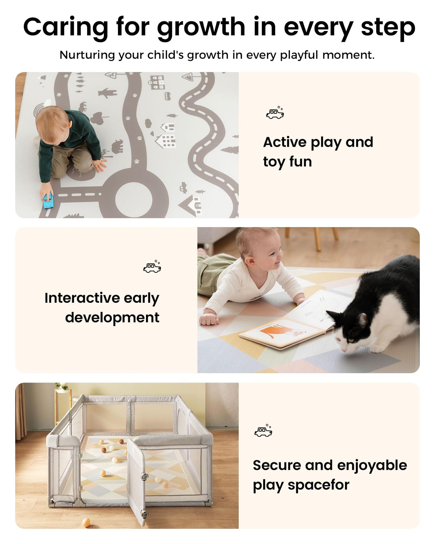 Tiny Land Baby Play Mat - Extra Large 78"x55" Waterproof Crawling Playmat for Infants & Toddlers, Reversible Non-Slip Foam Floor Mat, Soft Thick Foldable (Modern Zoo Oasis)