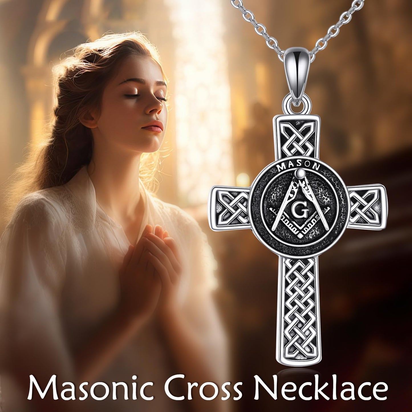 VONALA Masonic Symbol Necklace 925 Sterling Silver Celtic Cross Pendant Jewelry for Women