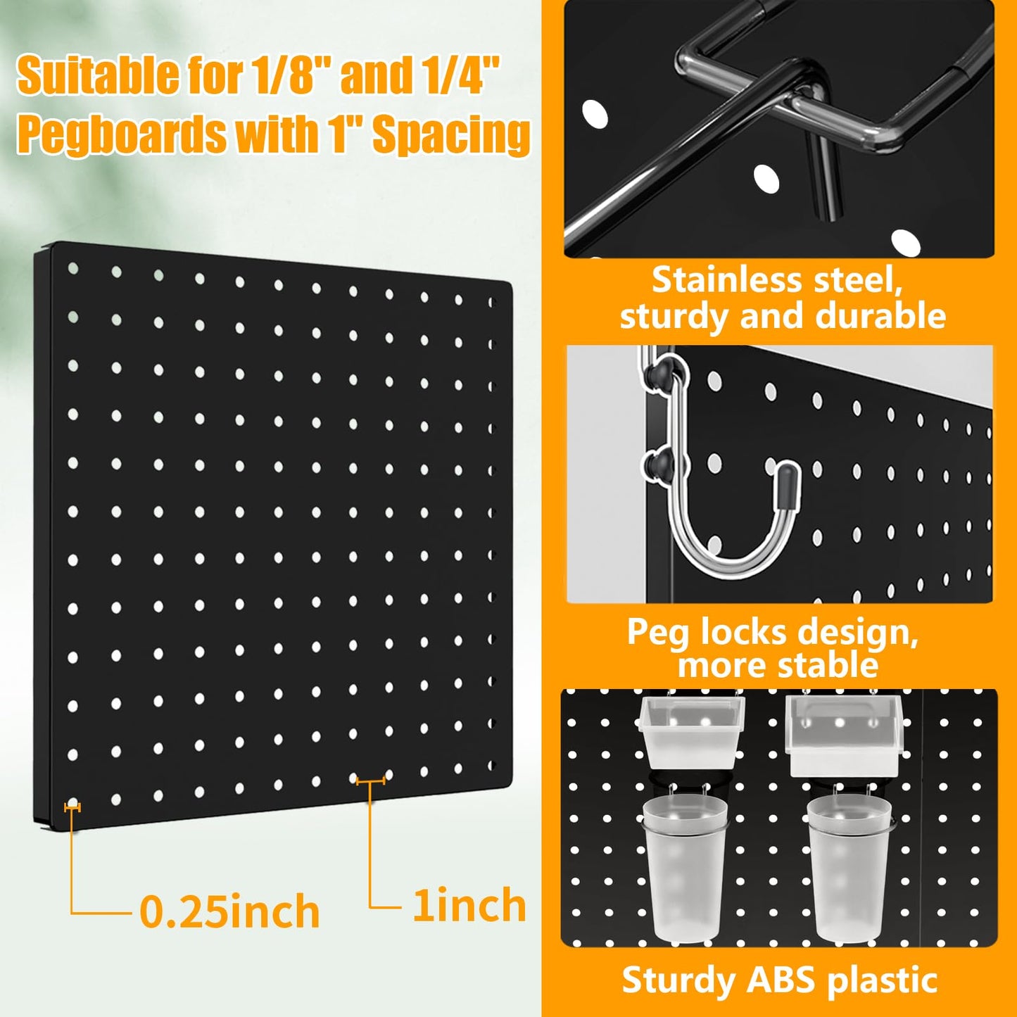 FZK Peg Board Wall Organizer Kit. Heavy Duty, 82PCS Metal Pegboard, Black, 36 * 24
