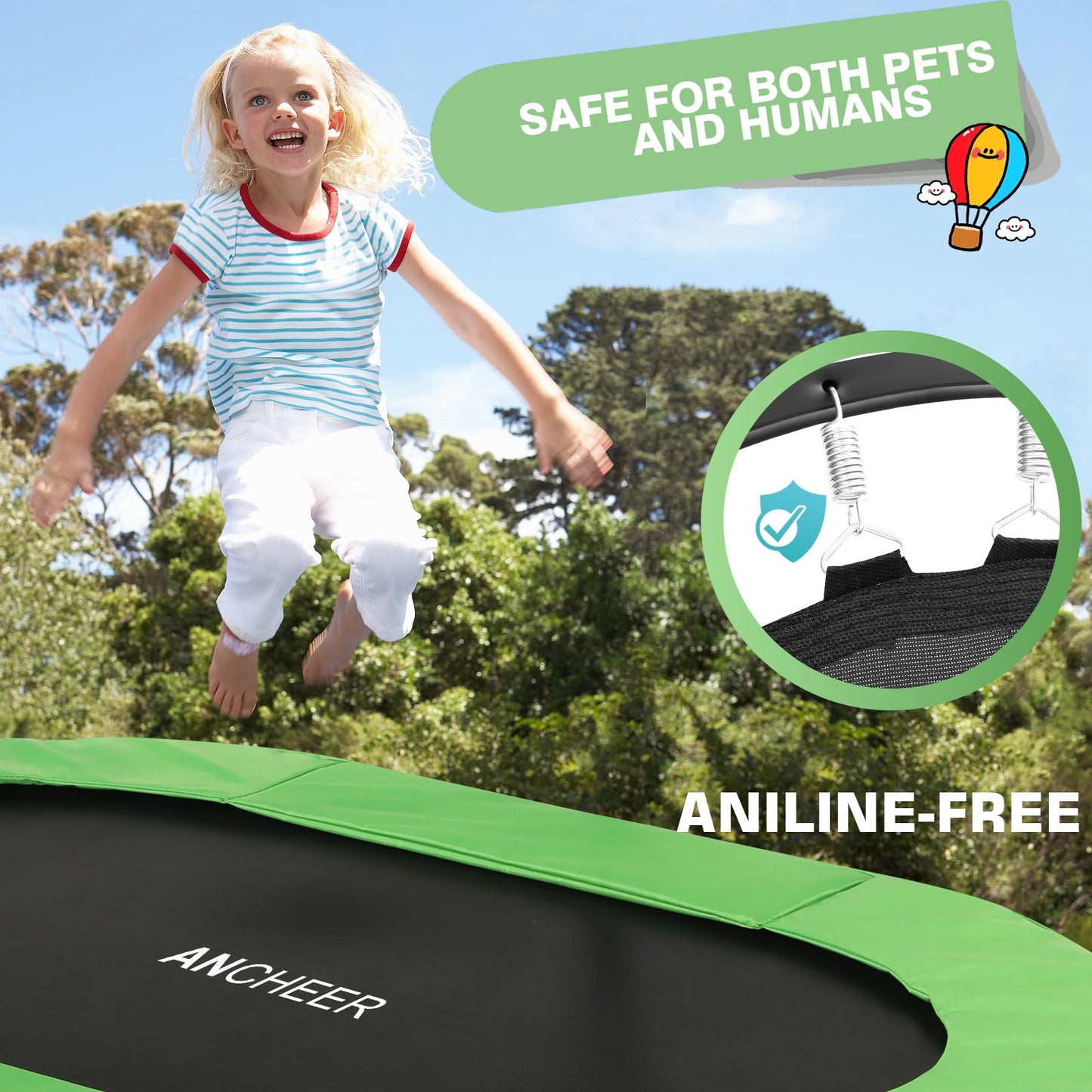 ANCHEER Trampoline for Kids, 56" Double Toddler Trampoline with Adjustable Handlebar, 220LBS Weight Capacity - Indoor/Outdoor Foldable Jumper for 2+ Users (ASTM Certified)