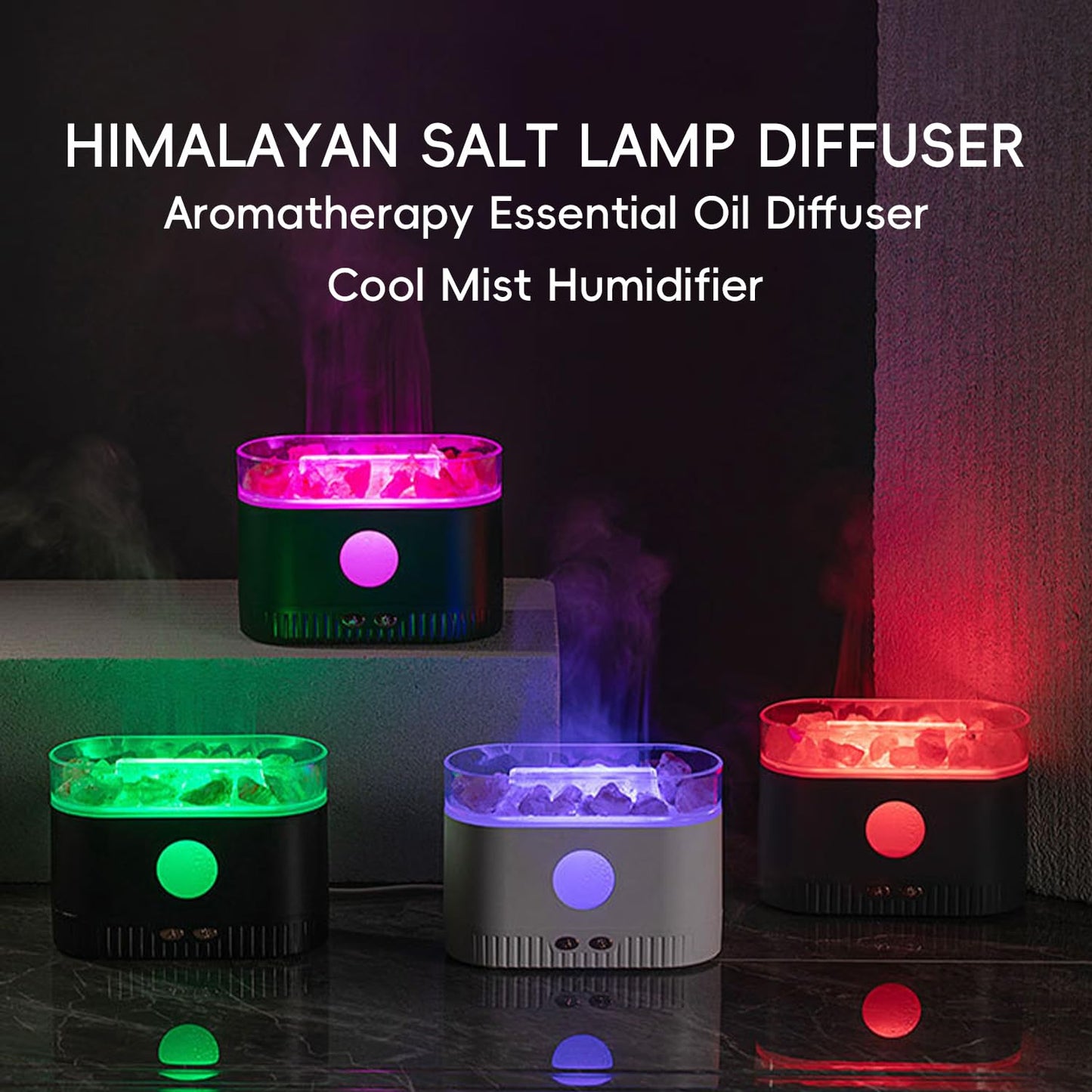 YALEDI Aromatherapy Essential Oil Diffuser, 3-in-1 Himalayan Salt Lamp Diffuser with 7 Color Lights, 200ml Ultrasonic Cool Mist Humidifier for Home Bedroom Yoga, Himalayan Pink Salt Therapy (Black)