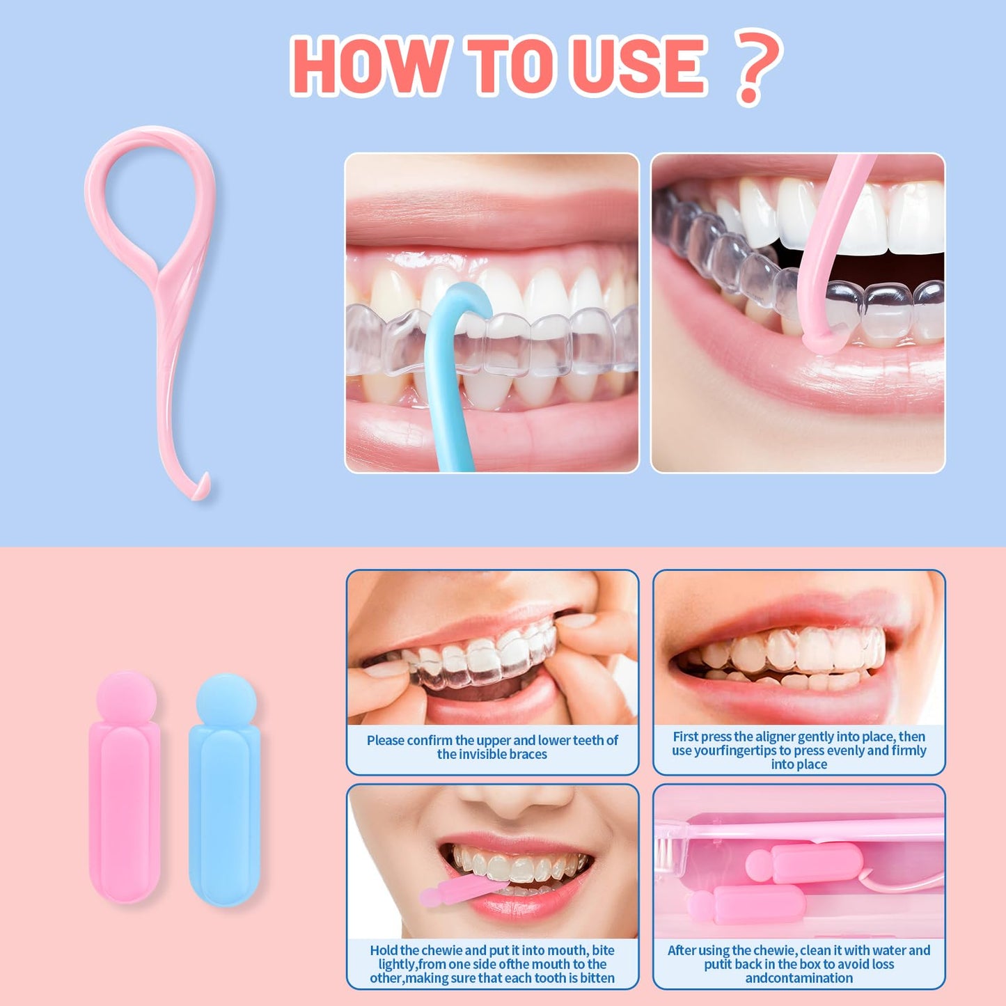 Chaomi Orthodontic Care Kit for Invisalign Users – Includes V-Shape Toothbrush, 2 Flavored Chewies, Aligner Removal Tool, Breathable Retainer Case – Portable Dental Cleaning Set for Travel & Daily Use
