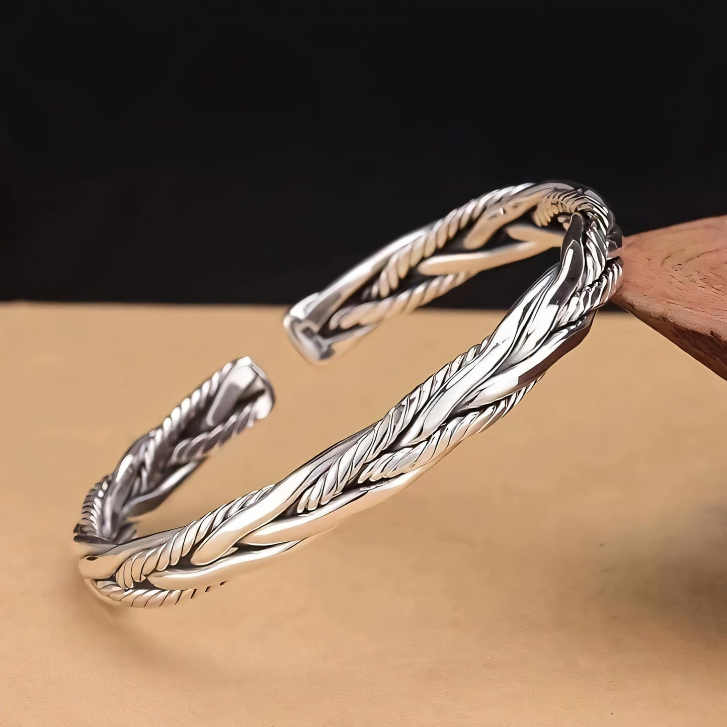 Handmade 925 Sterling Silver Bangle Bracelet For Men Weave Bangle Bangle Simple Silver Cuff Bangles Open Adjustable Bangle Bracelets For Women Men Vintage Statement Bangles Fashion Jewelry Gifts