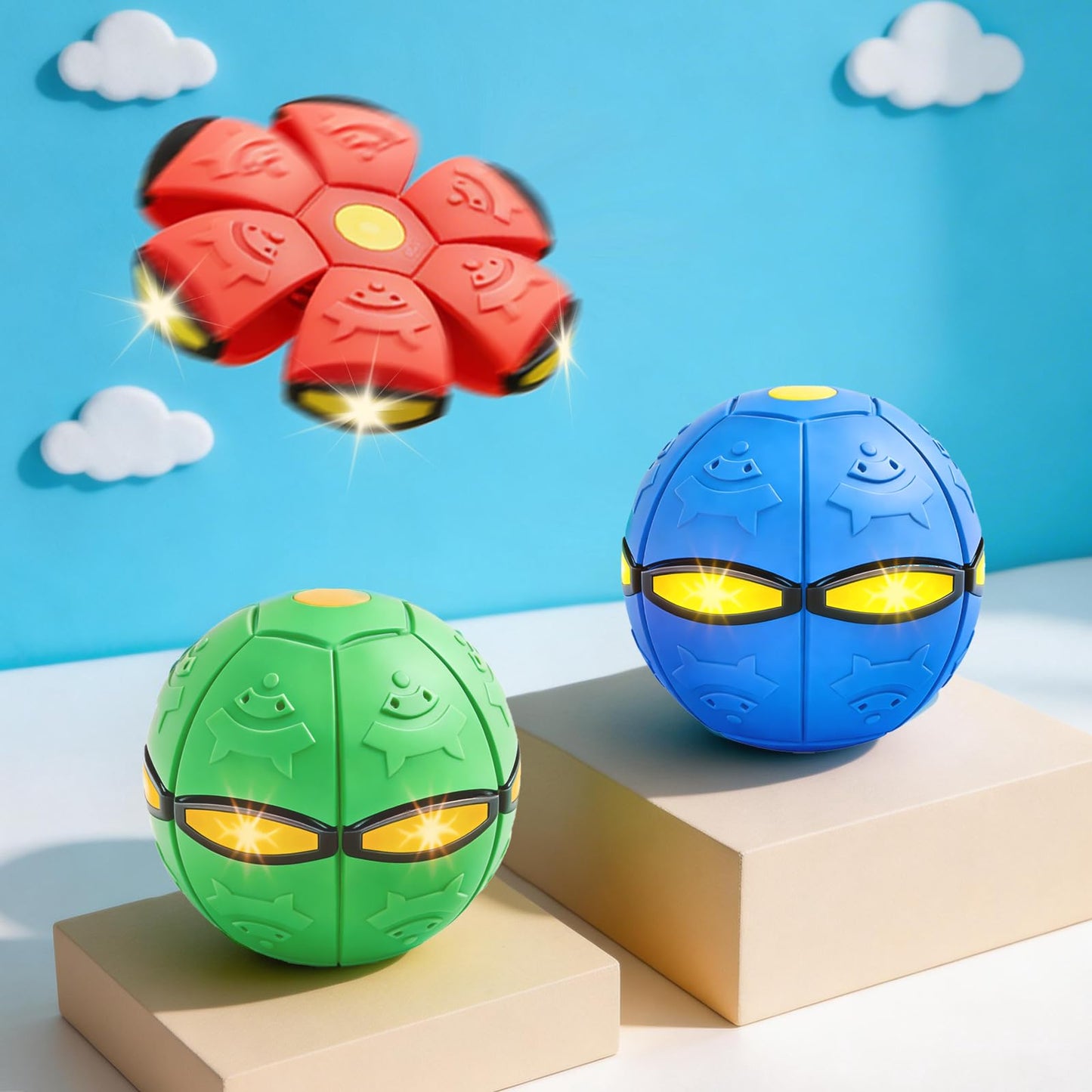 FZHZVVZPY Magic Bouncing Pop Up Balls 3 Pack with 6 LED Lights for Kids, Dual Form Meta Ball Transforming Design, Flying Saucer Ball Toy, Interactive Bouncy Balls for Parent-Child Interaction