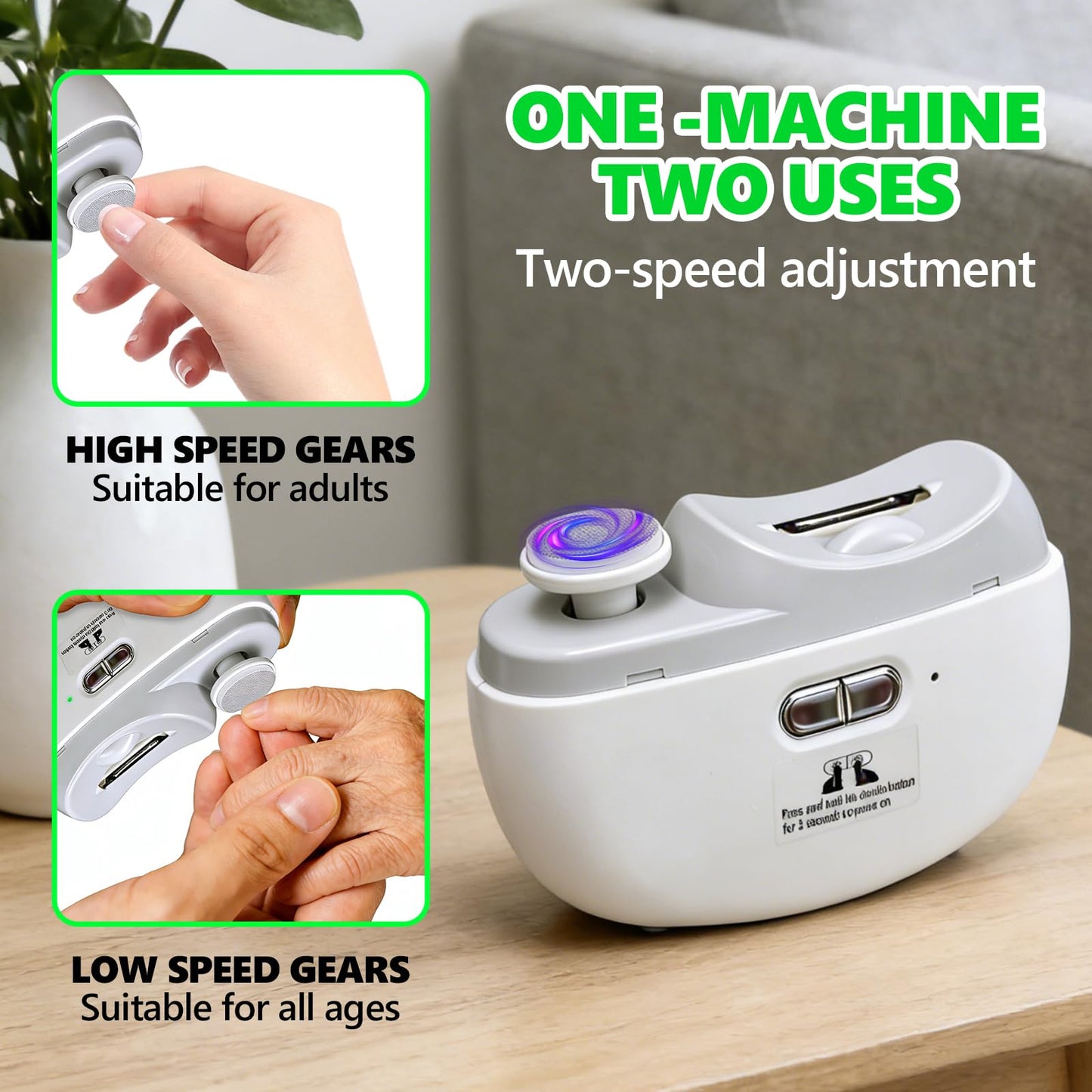 Electric Nail Clipper and Trimmer, 2 in 1 Automatic Nail Grinder with LED Light for Baby, Kids, Adults, Seniors, USB Rechargeable, 2 Speeds, Built-in Dust Collector, Quiet All-in-One Manicure Device