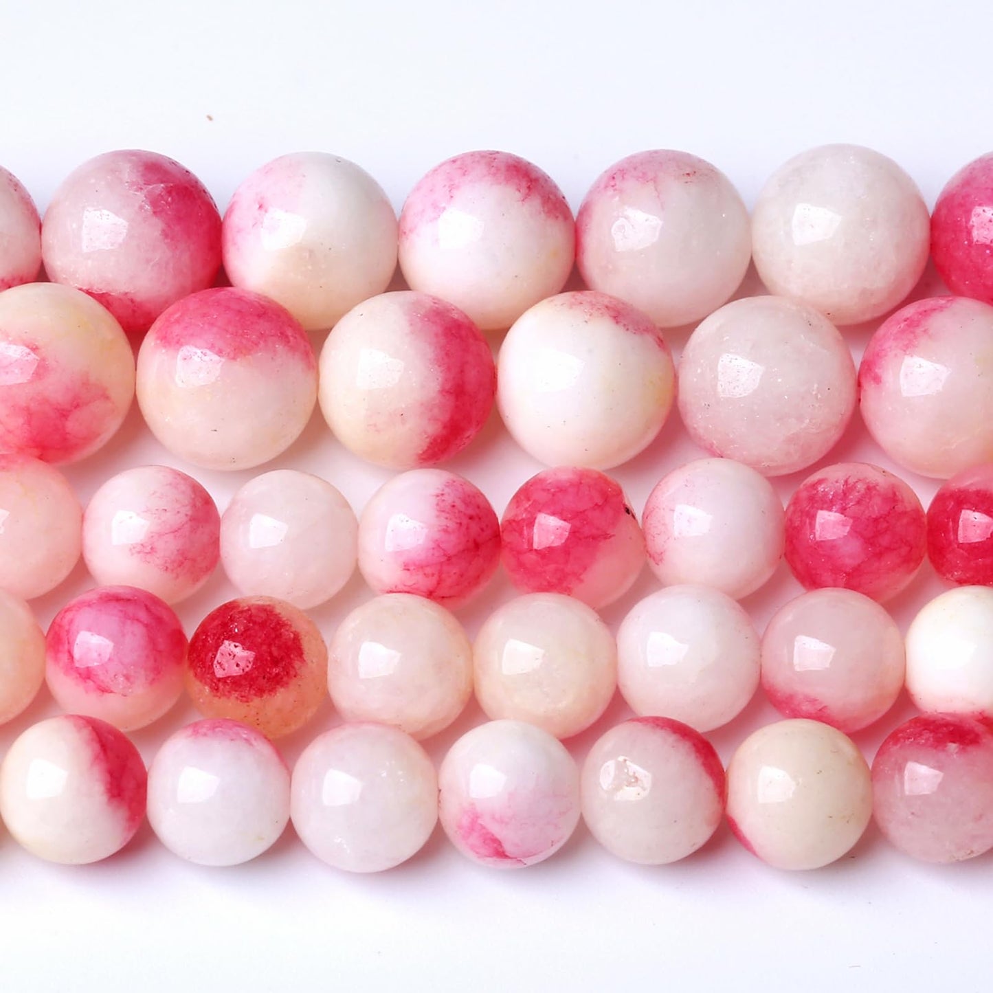 72pcs 10mm Natural Pink White Jade Stone Beads Round Beads Energy Healing for DIY Jewelry Bracelet Necklace Making 2 Strands 32"