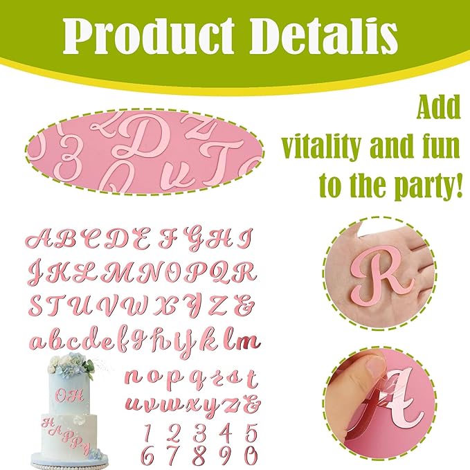Rose Gold Letter & Number Cake Toppers, 64 Pieces