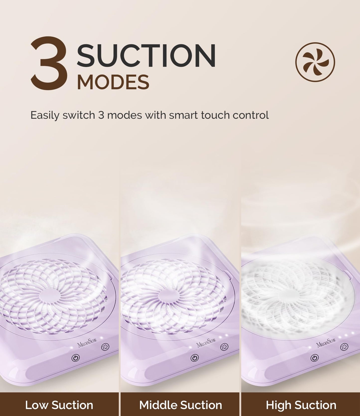 MelodySusie Professional Nail Dust Collector with Max Suction Power,SProF 4500RPM Nail Vacuum Fan with 3 Suction Modes,Touch Control,Acrylic Nail Tools for Nail Tech & Salon Use,Purple