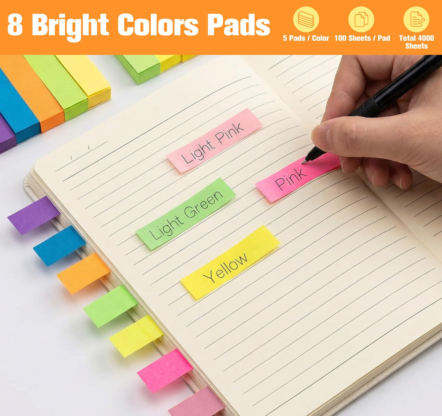 40 Pack Sticky Notes Flags Tabs Page Markers,4000 Sheets Index Tabs,Small Self-Stick Note Pads,8 Bright Colors Page Flags Mini Self-Stick Pads to Post for Office,School,Home,Meeting,Back to School