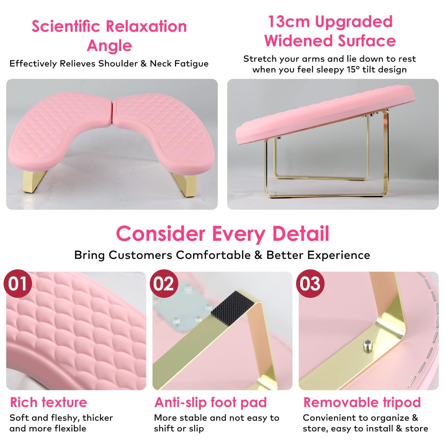 Arm Rest for Nails Tech, BORNBYME Update PU Leather Fish Pattern U-shaped Hand Nail Stand Rest for Manicure, Pink