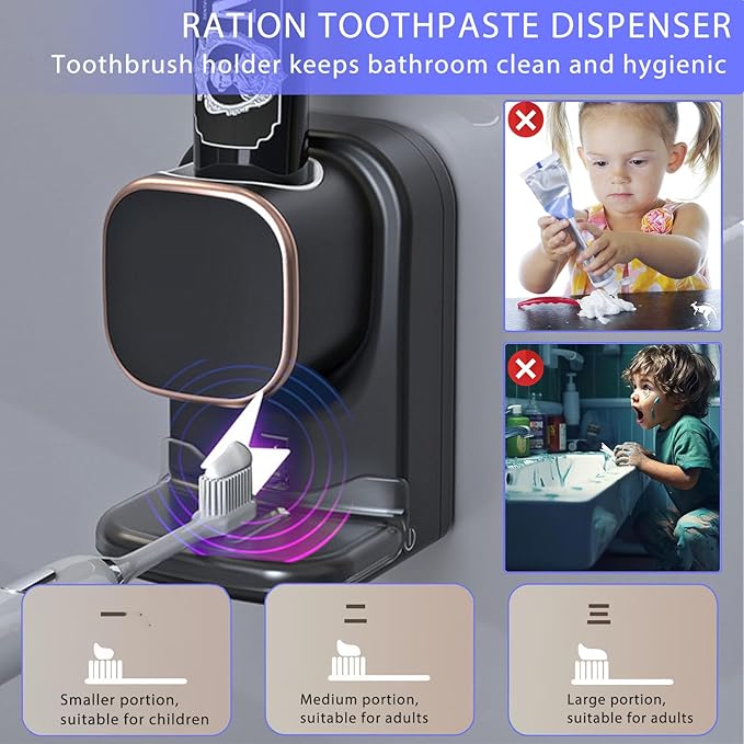 Toothpaste Squeezer,Toothpaste Dispenser Wall Mounted,Automatic Toothpaste Squeezer for Kids and Adult,Quantitative Toothpaste Dispenser Bathroom Accessories (Black)