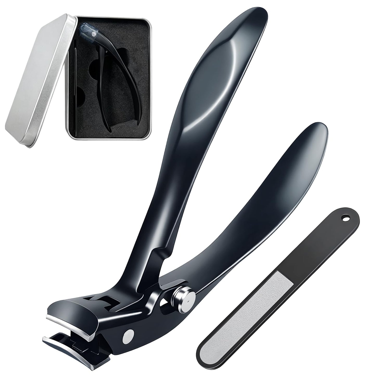 Long Handle Toenail Clippers for Seniors Ultra Wide Jaw Opening Toe Nail Clippers Set for Thick Toenails Sharp Professional Fingernail Cutters Trimmers for Men Women - Black