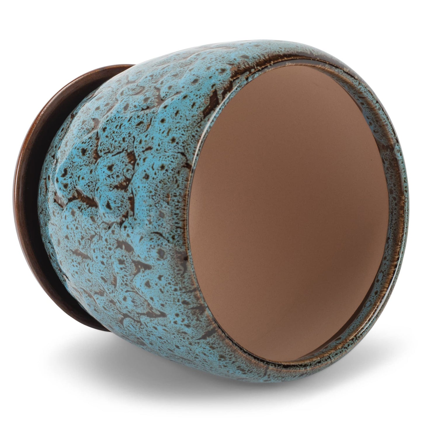 Napco Mottled Teal and Black 4.5 Inch Ceramic Flower Pot Planter with Saucer