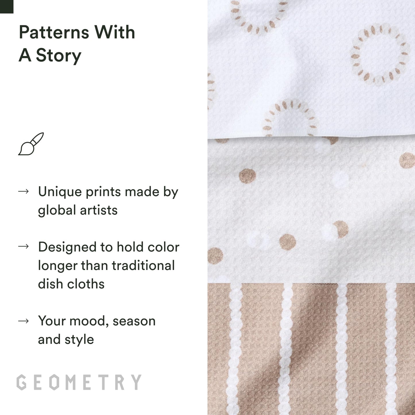 GEOMETRY Dishcloth – Evergreen Collection – Quick-Dry, Ultra-Absorbent, Reusable Microfiber Kitchen Towels for Drying & Cleaning - Pebble Play - 3 Pack