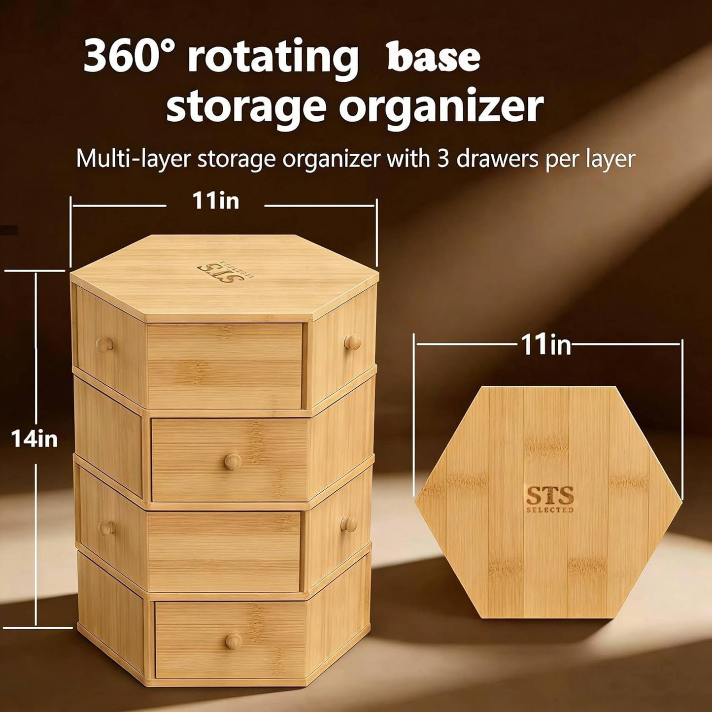 360° Rotatable Bamboo Desktop Organizer, Large Capacity Cosmetic & Jewelry Storage for Makeup Serum, Diamond, Easy Setup No Assembly (9)