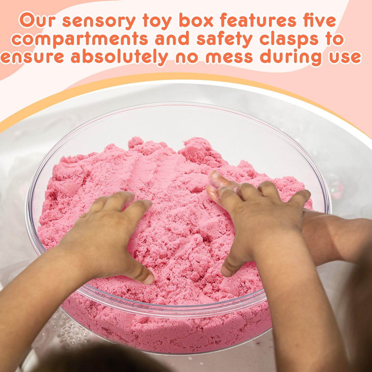 Vertintong 2 Pcs Sensory Bin with Lid and Removable Storage Inserts Sensory Activities for Toddlers 11.22 Inch Portable Sensory Box Sensory Toys for Autistic Children, Beige and White