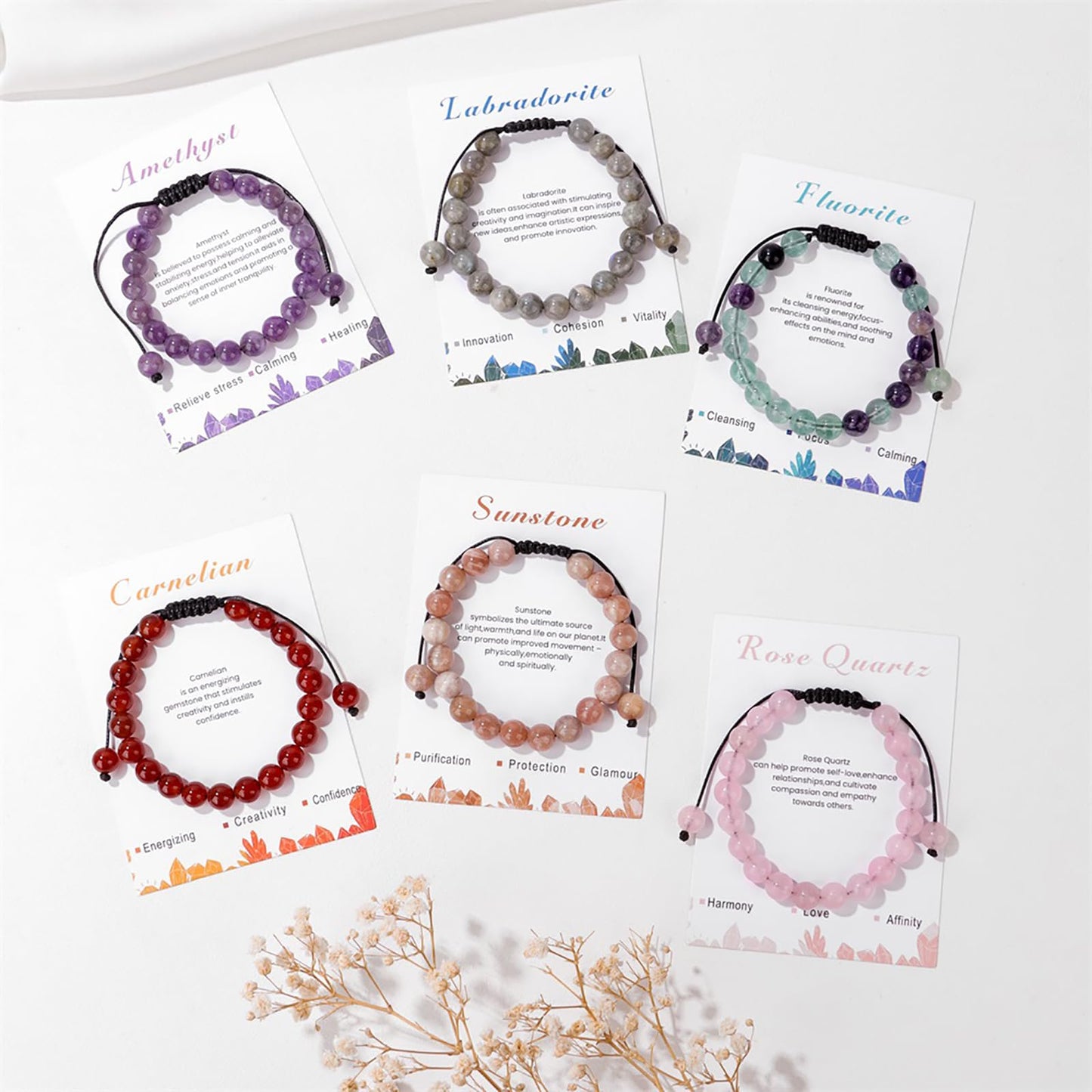 Lit Wall Amethyst Bracelet 8mm Handmade Adjustable Purple Beaded Healing Crystal Bracelet for Women