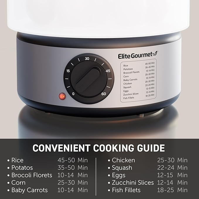 Elite Gourmet EST750 7.5 Quart, 3-tier, Electric Food Vegetable Steamer with BPA-Free Steamer Tray, Auto Shut-off 60-min Timer, 400W, Stainless Steel