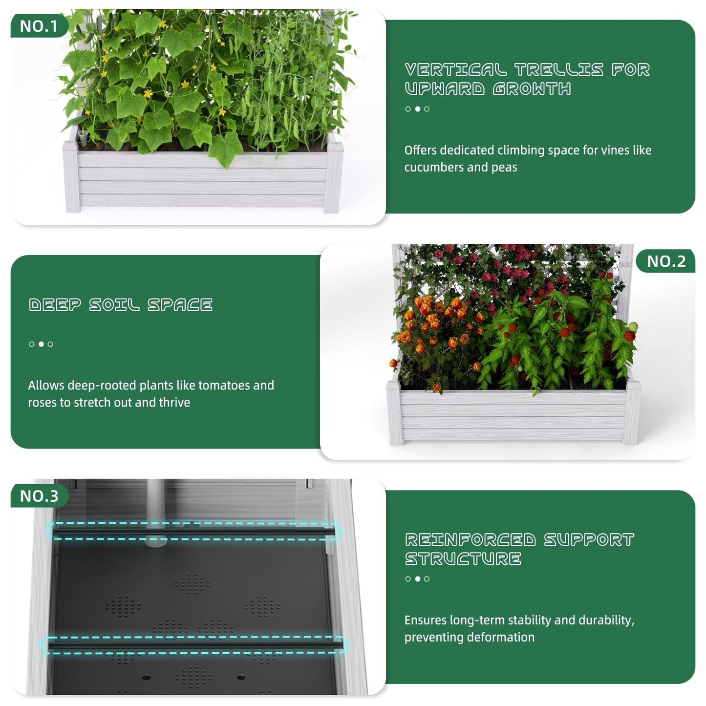 ASKPASS Elevated Raised Garden Bed with Trellis,Resin Planter Boxes Outdoor for Backyard Balcony,Large Patio Planter Box for Herbs Flowers Vegetables(Ashen)