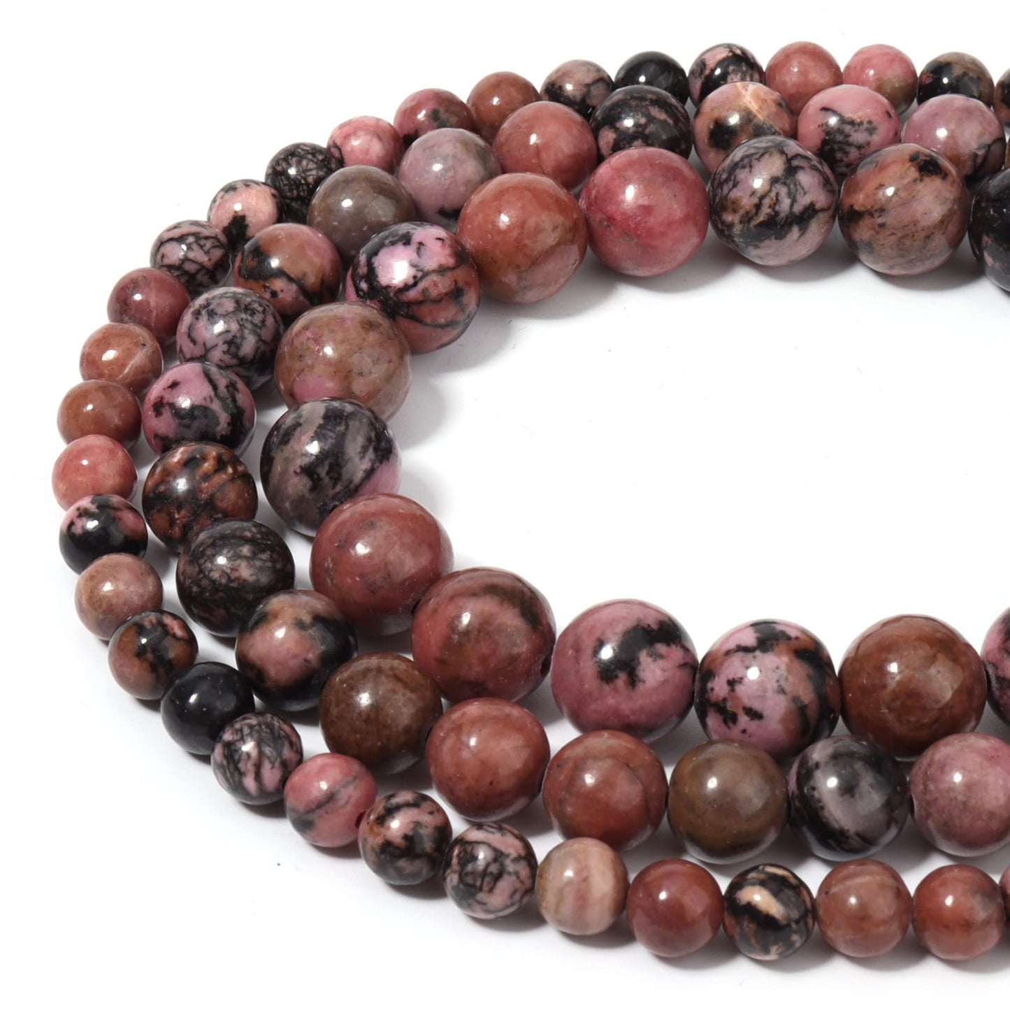45pcs 8mm Natural Stone Beads Red Black Rhodonite Beads Energy Crystal Healing Power Gemstone for Jewelry Making, DIY Bracelet Necklace