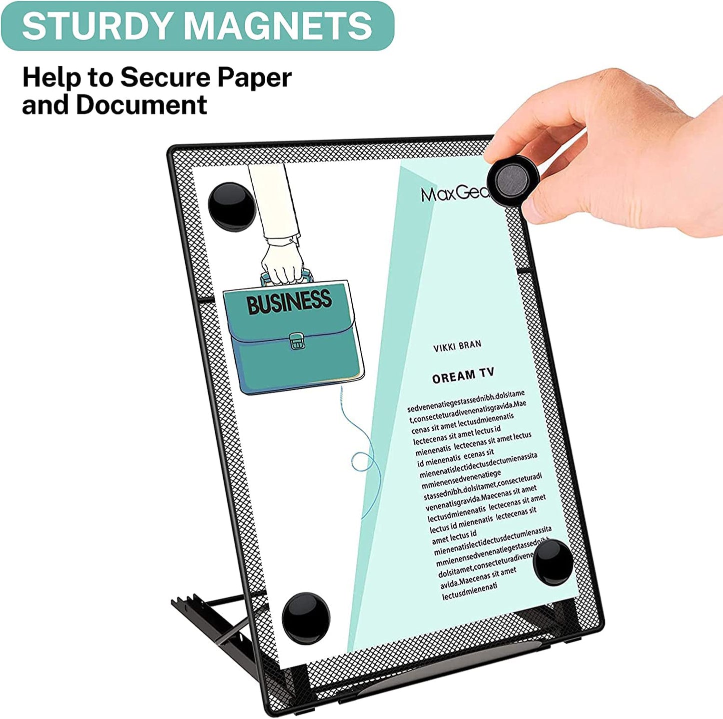 MaxGear Desktop Document Holder for Typing, Foldable Paper Holder Stand for Desk with 4 Magnetic Buckles, Metal Mesh Letter Copy Holder with Non-Slip Base, 6 Adjustable Viewing Angles, Black