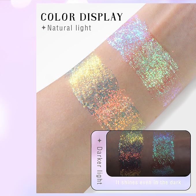 HOSAILY Roll-on Holographic Body Glitter Gel for Face Hair, Chameleon Color Changing Glitter Gel Under Light, Chunky Mermaid Sequins Festival Party Rave Accessories Shimmer Makeup (11# Mermaid)
